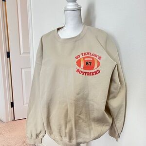 Gildan Beige Graphic Crewneck Sweater, Go Taylor’s Boyfriend, Karma is the